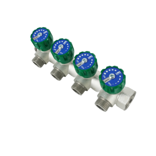 Коллектор модульный, 3/4, 4 контура, EMW03.04T, размер отвода-1/2 НР ПУ,вентили под 90°, TIN латунь