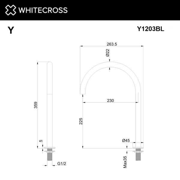 Излив отдельностоящий WHITECROSS Y1203BL чёрный матовый