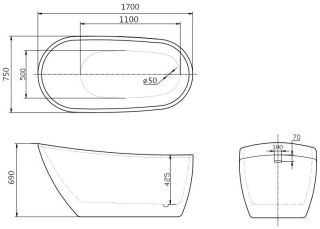 Акриловая ванна Art&Max 170x75см белый AM-205-1700-750