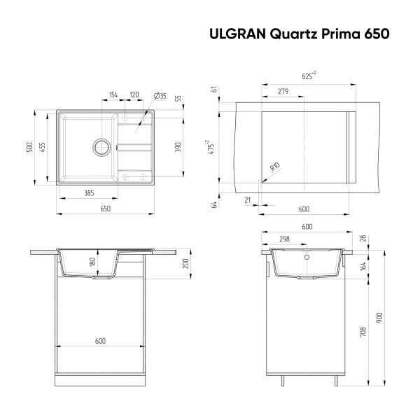 Кухонная мойка Ulgran Quartz Prima 650-02 лён