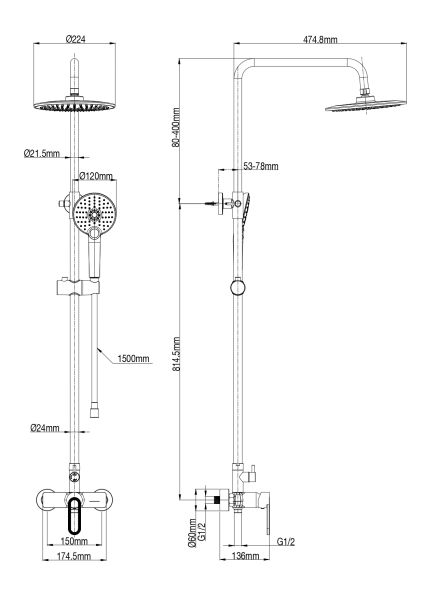 Душевая стойка Wonzon & Woghand WW-B2166-A-MB чёрный матовый