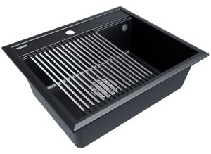 Комплект Paulmark: мойка Stepia 60 и ролл-мат Step PM115951-BLM+R375-BS чёрный металлик/брашированная нержавеющая сталь