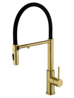 Смеситель для кухни Wonzon & Woghand WW-458027-BG с гибким изливом и подключением фильтра брашированное золото