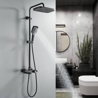 Душевая стойка Rose R1896H с термостатом чёрный матовый Душевая стойка Rose R1896H с термостатом чёрный матовый
