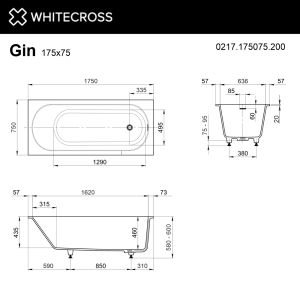 Ванна из искусственного камня WHITECROSS Gin 0217.175075.200 175x75 см белый матовый