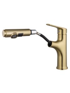 Смеситель для раковины Wonzon & Woghand WW-AE4151-BG с выдвижным изливом брашированное золото