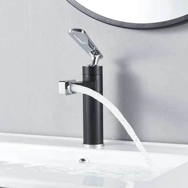 Смеситель для раковины Shevanik S6601H с поворотным носиком чёрный/хром