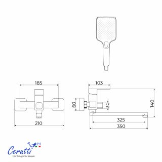 Смеситель для ванны Ceruttispa КЛЕЛИЯ VXLGR (CLELIA VXLGR) CT12065 серый матовый