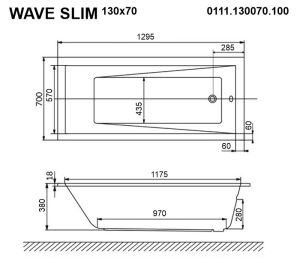Акриловая ванна Whitecross Wave Slim 0111.130070.100 130x70см белый глянец