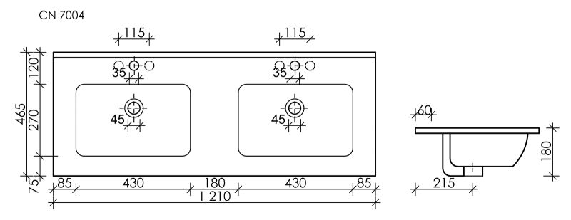 Мебельная раковина Ceramica Nova Element CN7004 двойная 121см белый