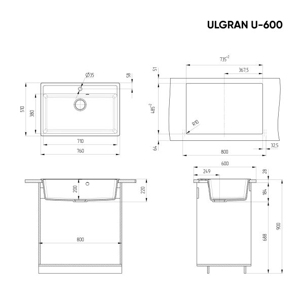Кухонная мойка Ulgran Classic U-600-345 шоколад