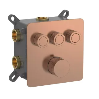 Встраиваемый смеситель-термостат на 3 источника AQUAme AQM8812BC с регулировкой напора медь брашированная