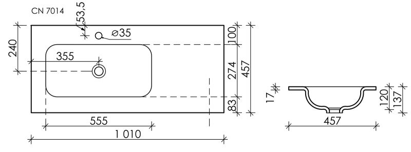 Мебельная раковина Ceramica Nova Element CN7014 чаша слева 101см белый