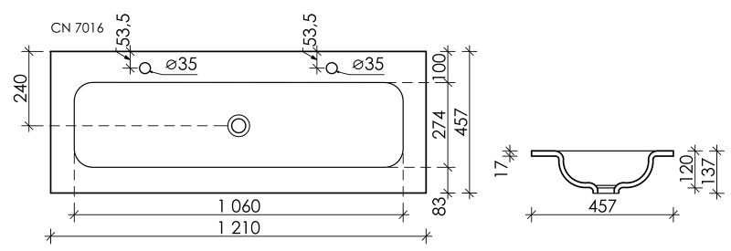 Мебельная раковина Ceramica Nova Element CN7016 на два смесителя 121см белый