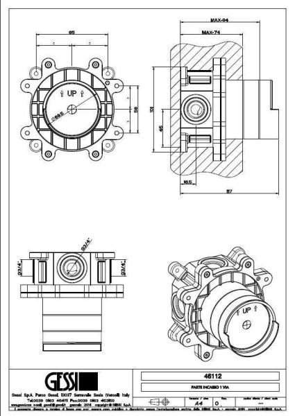 Скрытая часть смесителя для раковины Gessi 46112.031
