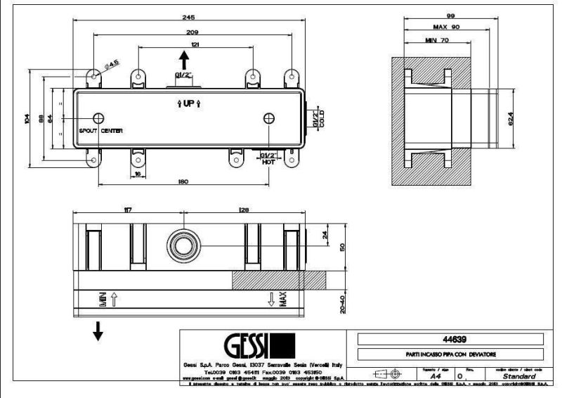 Скрытая часть для смесителя на два выхода Gessi 44639.031