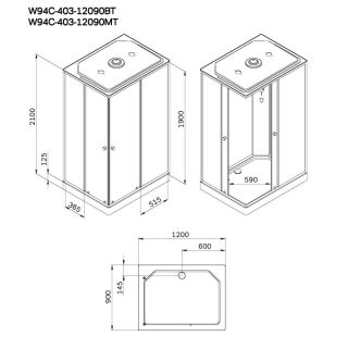 Душевая кабина Am.Pm X-Joy W94C-403-12090BT профиль мат.черный стекло прозрачное