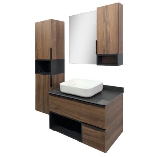 Зеркало-шкаф Comforty Штутгарт-90 дуб тёмно-коричневый