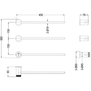 Полотенцесушитель Boheme STICK базовый элемент Gun Metal графит