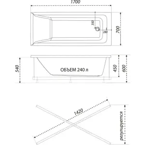 Акриловая ванна 1ACReal Тори Щ0000044551 170x70 см на Х-каркасе белый
