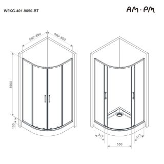 Душевой уголок Am.Pm Above W9XG-401-9090-BT 90x90 см профиль чёрный стекло прозрачное