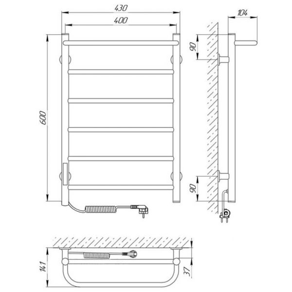 Полотенцесушитель электрический Laris Прайм ЧКЧ П6 400x600 L 73207592 Черный муар Полотенцесушитель электрический Laris Прайм ЧКЧ П6 400x600 L 73207592 Черный муар