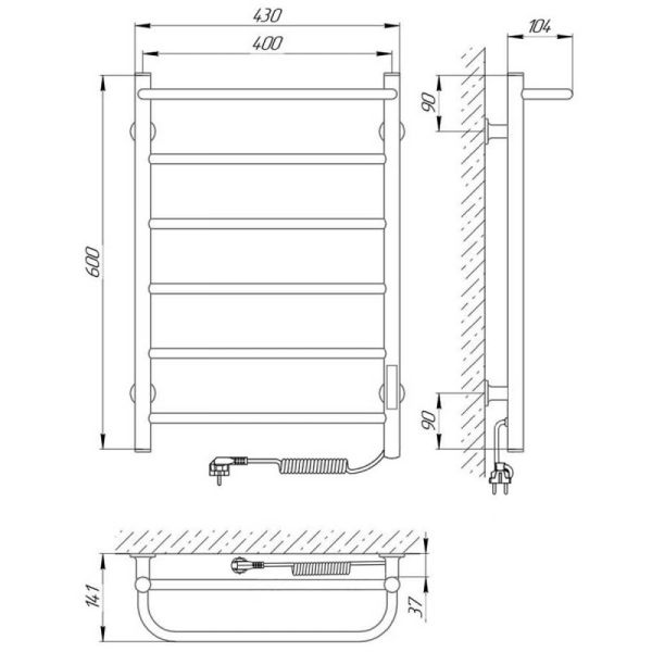 Полотенцесушитель электрический Laris Прайм ЧКЧ П6 400x600 R 73207593 Черный муар Полотенцесушитель электрический Laris Прайм ЧКЧ П6 400x600 R 73207593 Черный муар