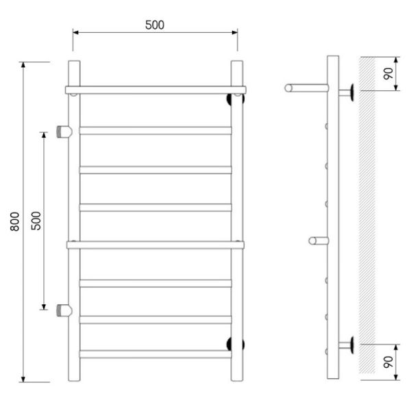 Полотенцесушитель водяной Laris Лавина 73208028ЧМ левый с полками П9 50x80см чёрный матовый