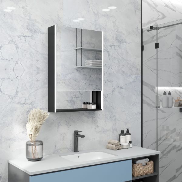 Зеркало-шкаф Reflexion Box Black 60 RF2421BL с подсветкой 60х80