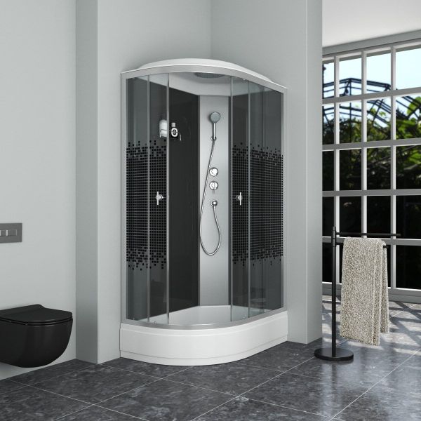 Душевая кабина Niagara NG-3524-14R BLACK 120x80см серебро/тонированное с узором