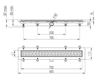 Душевой лоток Paini Harmony CH750HN с рамкой 75см хром глянец