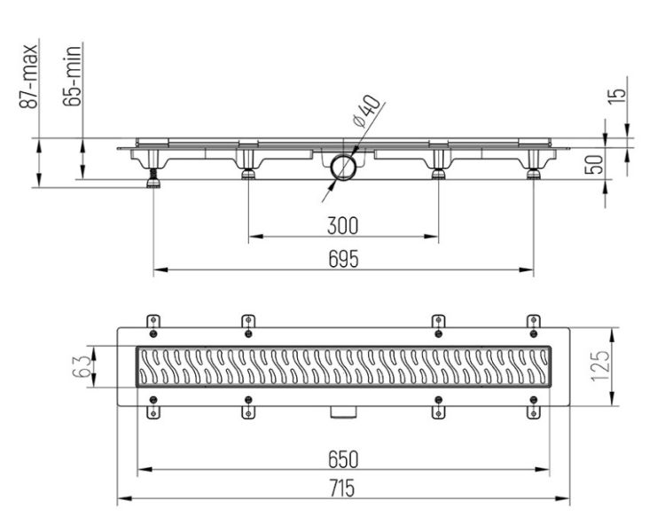 Душевой лоток Paini Harmony CH650H 65см хром глянец