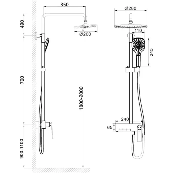 Душевая стойка Black&White Universe 9900MG оружейная сталь
