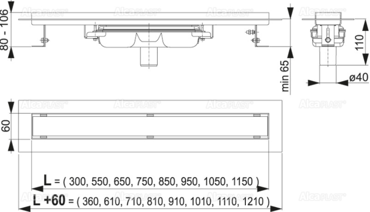 Душевой лоток AlcaPlast Professional с порогами для цельной решетки 55см хром APZ1106-550