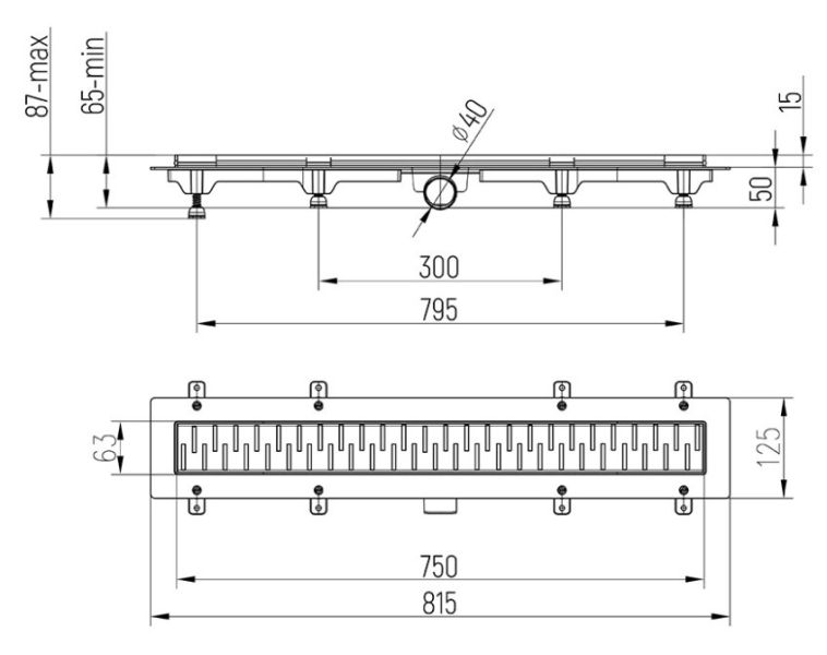 Душевой лоток Paini Medium CH750MC 75см чёрный матовый