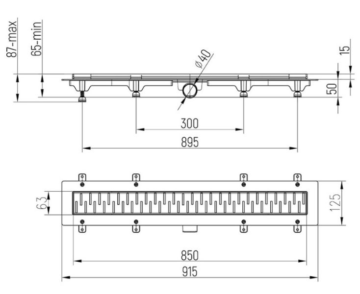 Душевой лоток Paini Medium CH850MC 85см чёрный матовый