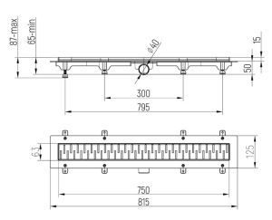 Душевой лоток Paini Medium CH750MN с рамкой 75см хром глянец