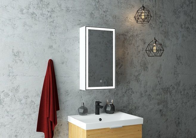 Зеркало-шкаф с подсветкой Art&Max Techno правый 35см белый AM-Tec-350-650-1D-R-DS-F