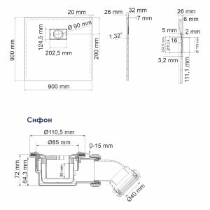 Душевой поддон Wasserkraft Elbe 74T03 90x90