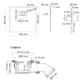 Душевой поддон Wasserkraft Elbe 74T03 90x90 Душевой поддон Wasserkraft Elbe 74T03 90x90