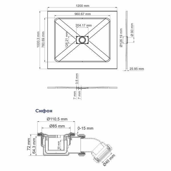 Душевой поддон Wasserkraft Elbe 74T10 120x100 см