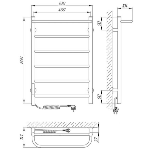 Полотенцесушитель электрический Laris Прайм ЧК П6 400x600 L 75201059 Белый муар Полотенцесушитель электрический Laris Прайм ЧК П6 400x600 L 75201059 Белый муар