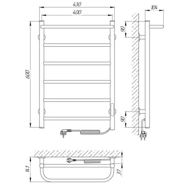 Полотенцесушитель электрический Laris Прайм ЧК П6 400x600 R 75201060 Белый муар Полотенцесушитель электрический Laris Прайм ЧК П6 400x600 R 75201060 Белый муар