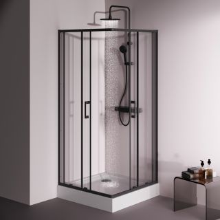 Душевой уголок Am.Pm Above W9XG-403-9090-BT 90x90 см профиль чёрный матовый стекло прозрачное