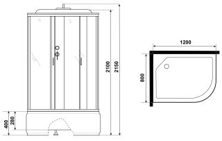 Душевая кабина Niagara NG-2510-14LG с гидромассажем 120x80см серебро/тонированное