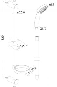 Душевой гарнитур Damixa Contour 760100310 81 мм штанга 600 мм