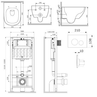 Инсталляция Am.Pm IS49031.9X1900 с подвесным унитазом Aquaspin и клавишей смыва никель