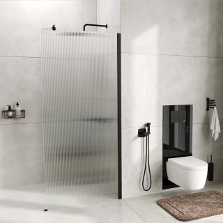 Душевая перегородка WasserKRAFT Rur 30W44MB-FL 100 см профиль чёрный стекло рифлёное