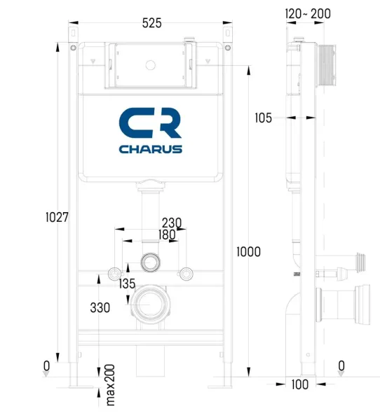 Инсталляция для подвесного унитаза Charus CITY CR.200.12.01 с клавишей смыва белая Инсталляция для подвесного унитаза Charus CITY CR.200.12.01 с клавишей смыва белая
