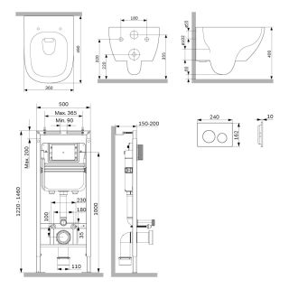 Инсталляция Am.Pm MasterFit IS130101.9X1900 с подвесным унитазом Aquaspin и белой клавишей смыва